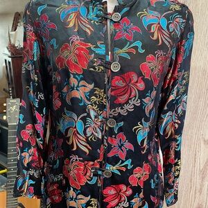 Chico's Black Floral Blazer with Red and Blue Accents